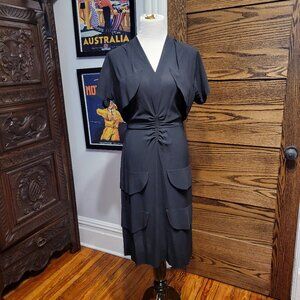 Vintage 1940s Black Rayon Dress